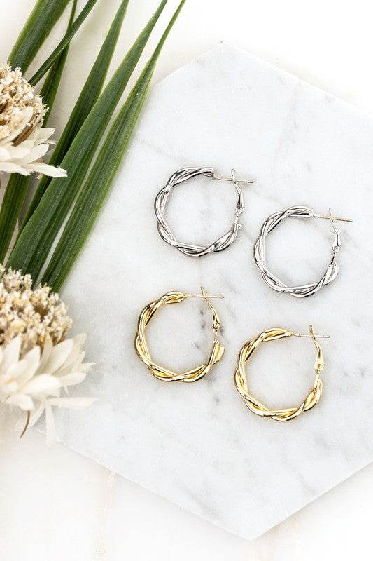 18K STAINLESS STEEL TWISTED HOOP EARRINGS